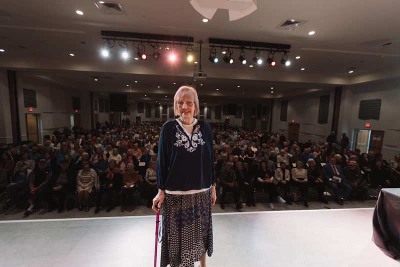 Sora Vigorito on stage during the 2026 Holocaust Memorial program